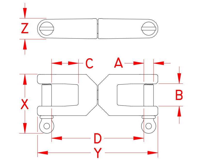 Stainless Steel Heavy Duty Jaw & Jaw Swivel, Precision Cast and Load Rated, S0156-HD07, S0156-HD08, S0156-HD10, S0156-HD13, Line Drawing